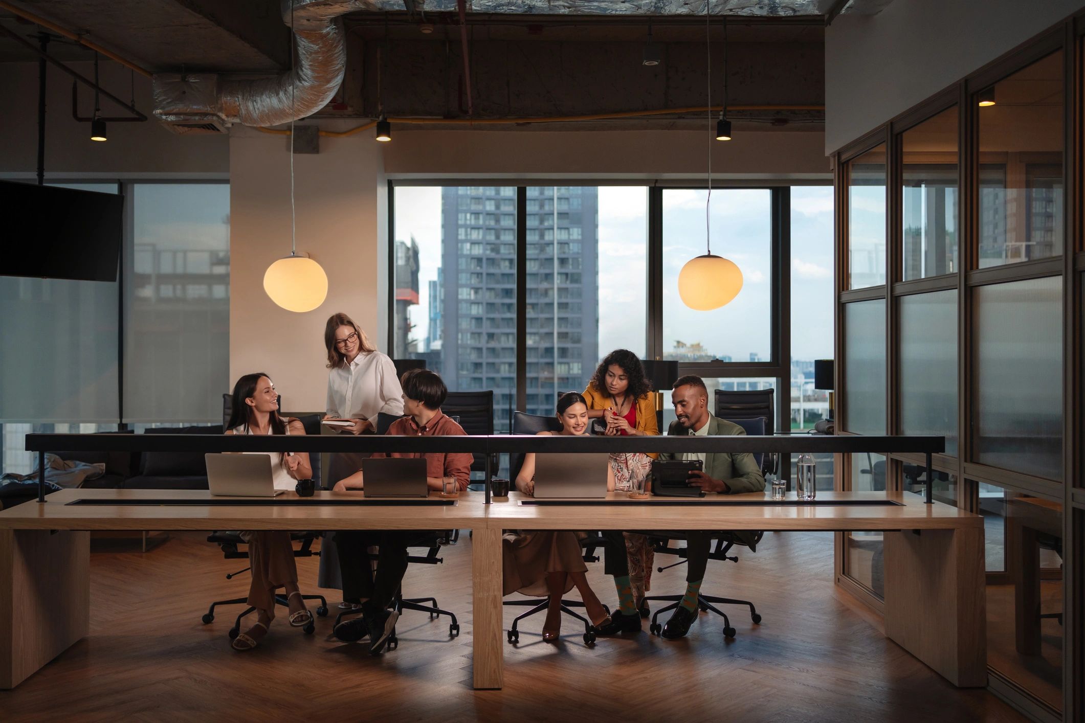 Team collaborating in a modern workspace